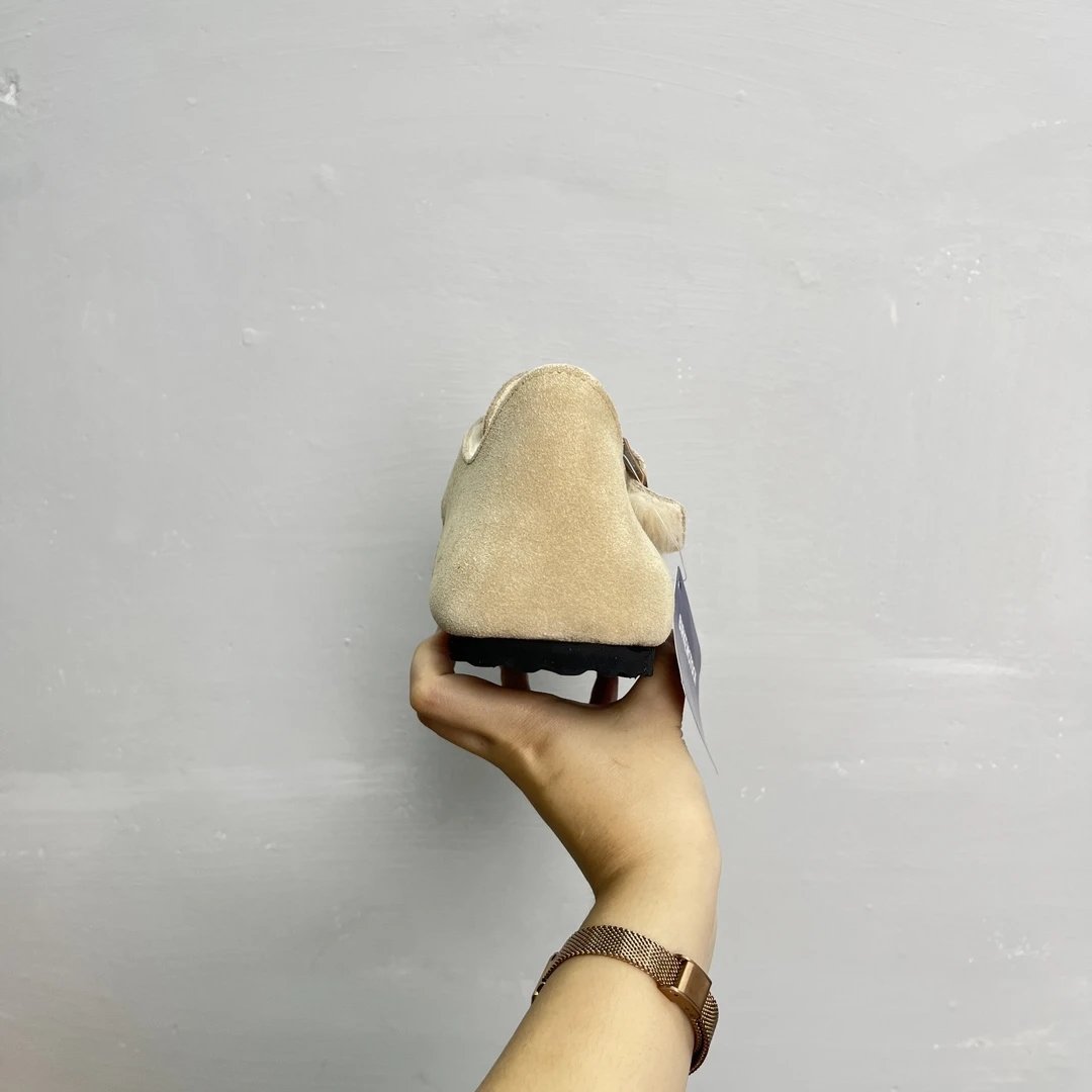 Winter Suede Buckle Warm Lined Clogs Sand Beige - Gallery Image 4 - Detailed View