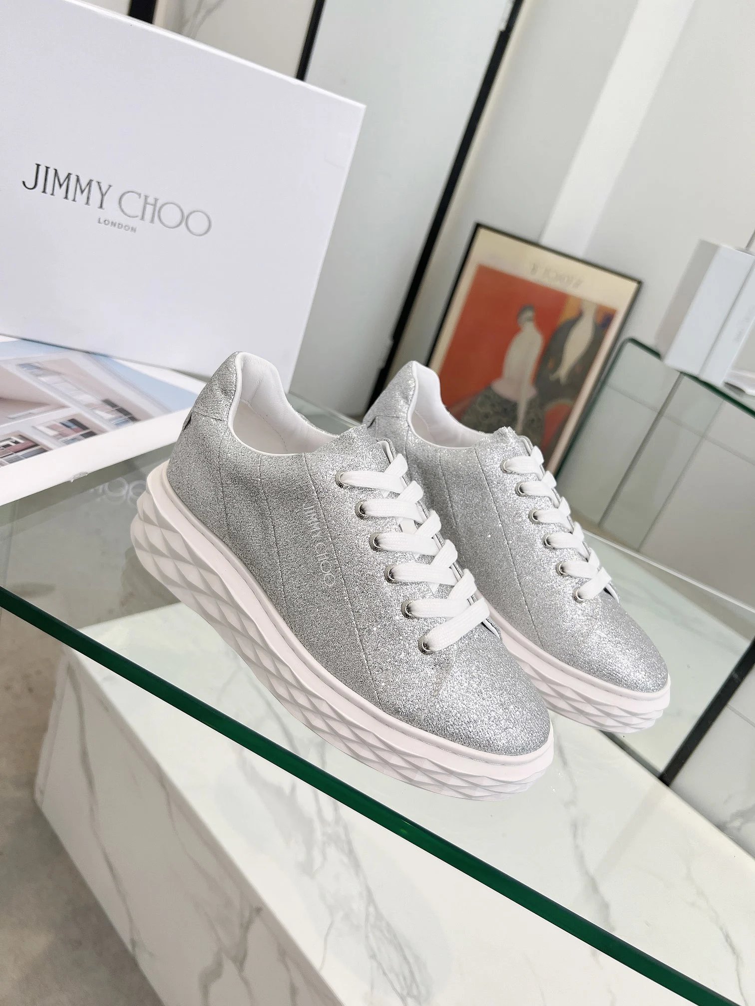 Jimmy Choo Diamond Sneakers Silver - Related Product - Cnfans