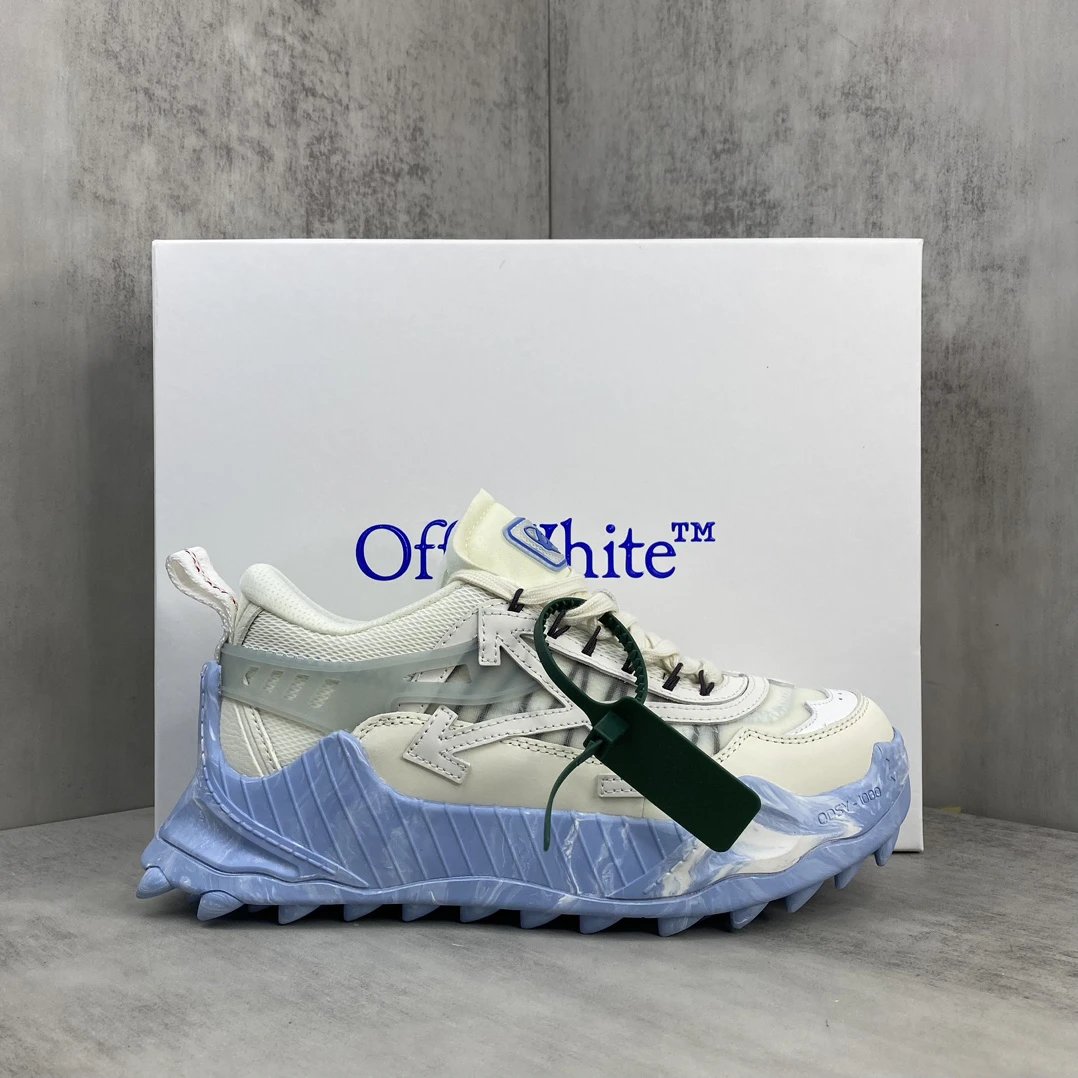 Chunky Outdoor Sneakers Leather Oxford EVA Sole Ice Blue - Gallery Image 1 - Detailed View