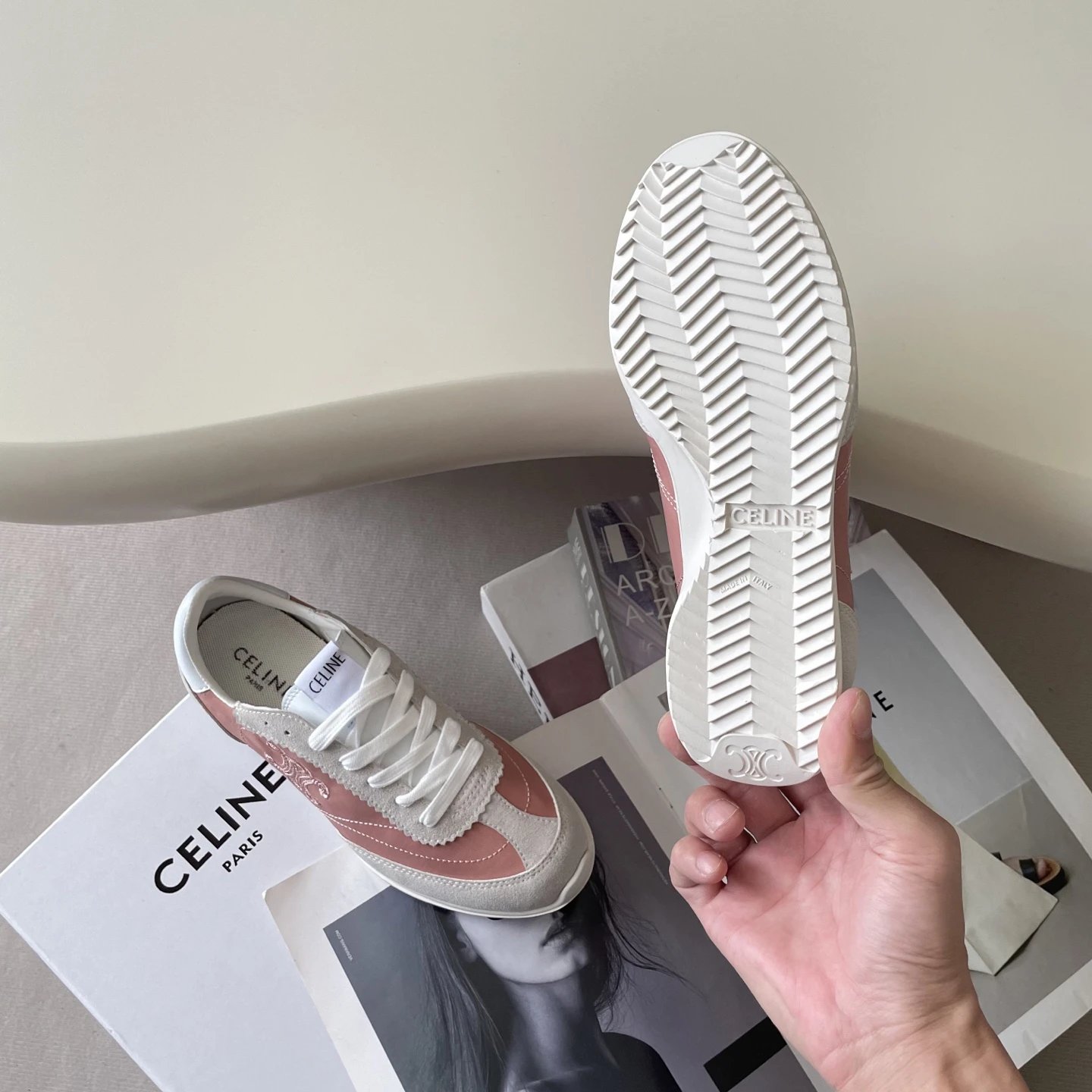 Vintage Suede Leather Racer Sneakers Women Blush Pink - Gallery Image 9 - Detailed View