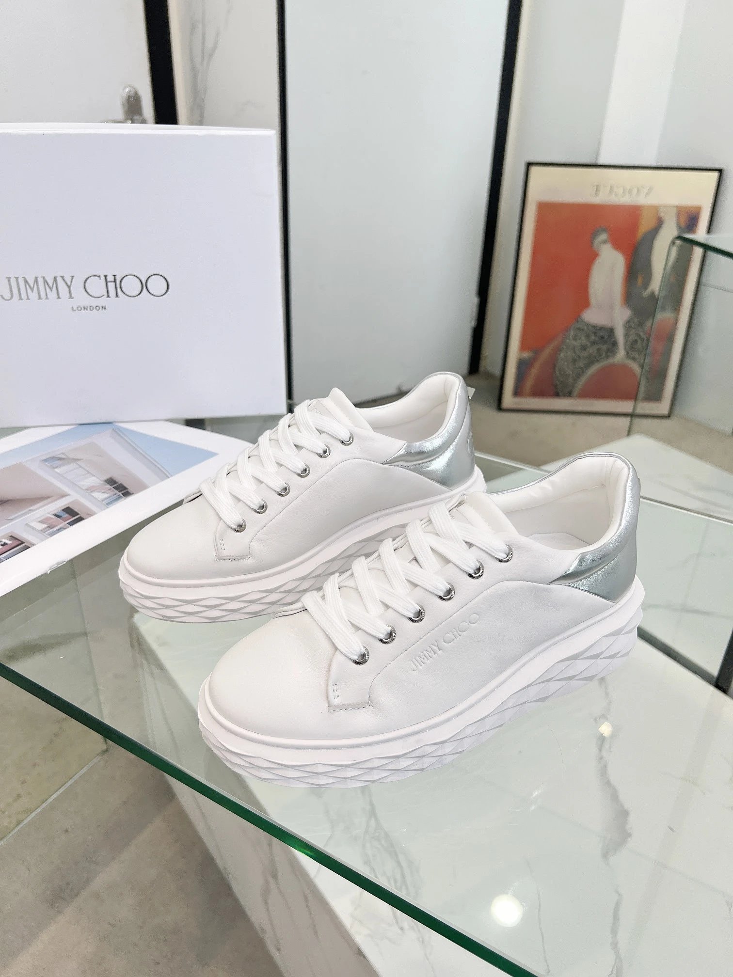 Jimmy Choo Diamond Sneakers in Silver - Gallery Image 3 - Detailed View