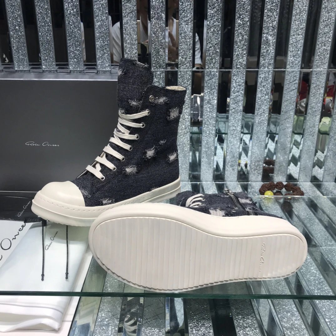Rick Owens Denim High-Tops Sneakers Black - Gallery Image 8 - Detailed View