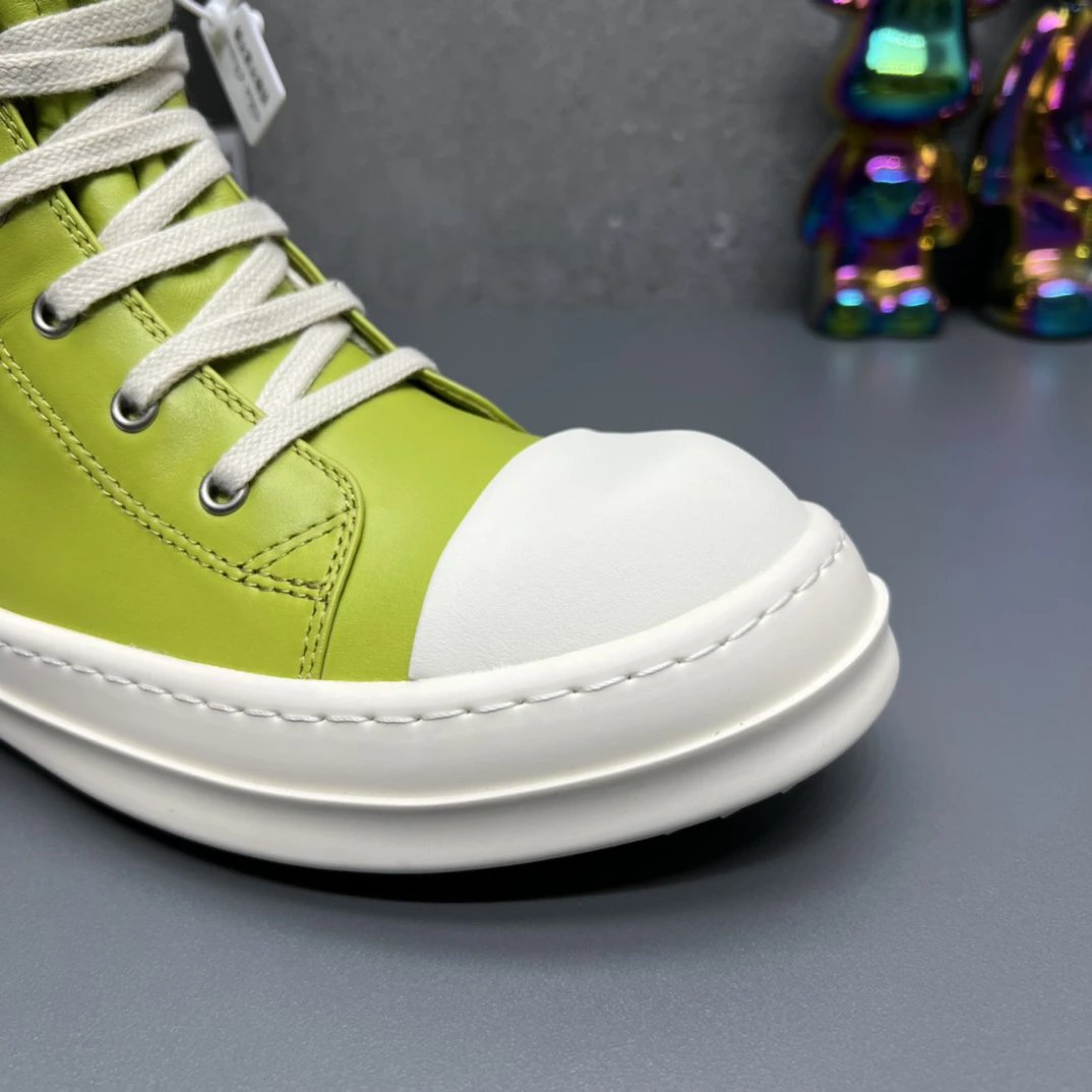 Rick Owens Leather High-Top Sneakers Green - Gallery Image 4 - Detailed View