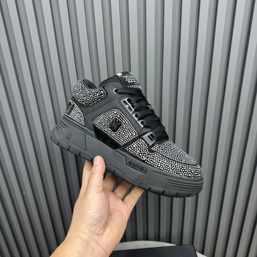 Luxury Low Top Rhinestone Leather Sneakers Charcoal Black - Gallery Image 3 - Detailed View