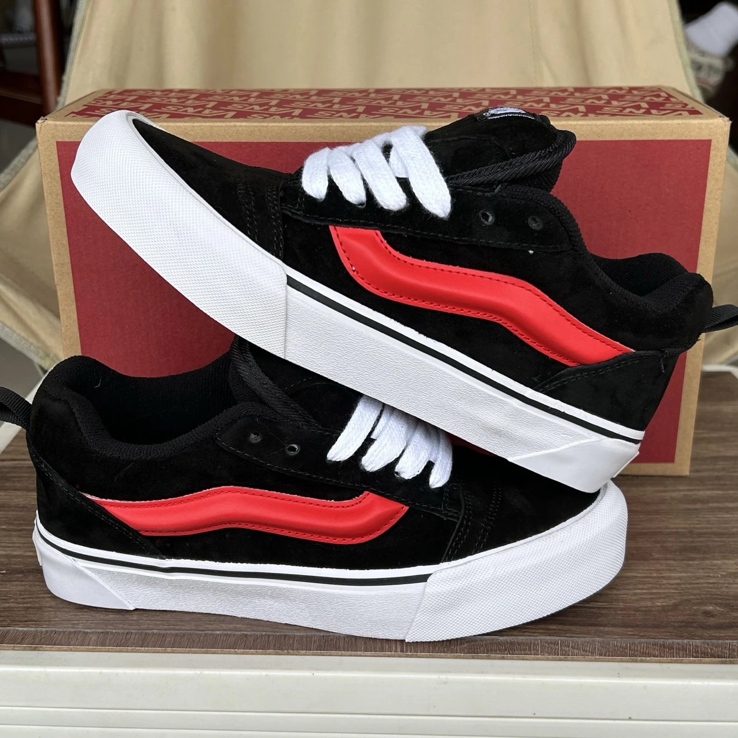 Low Top Skate Sneakers Suede Black Flame Orange - Gallery Image 2 - Detailed View