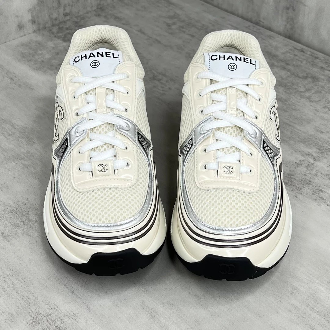 Resort Mesh Leather Chunky Sneakers Ivory Mocha - Gallery Image 4 - Detailed View