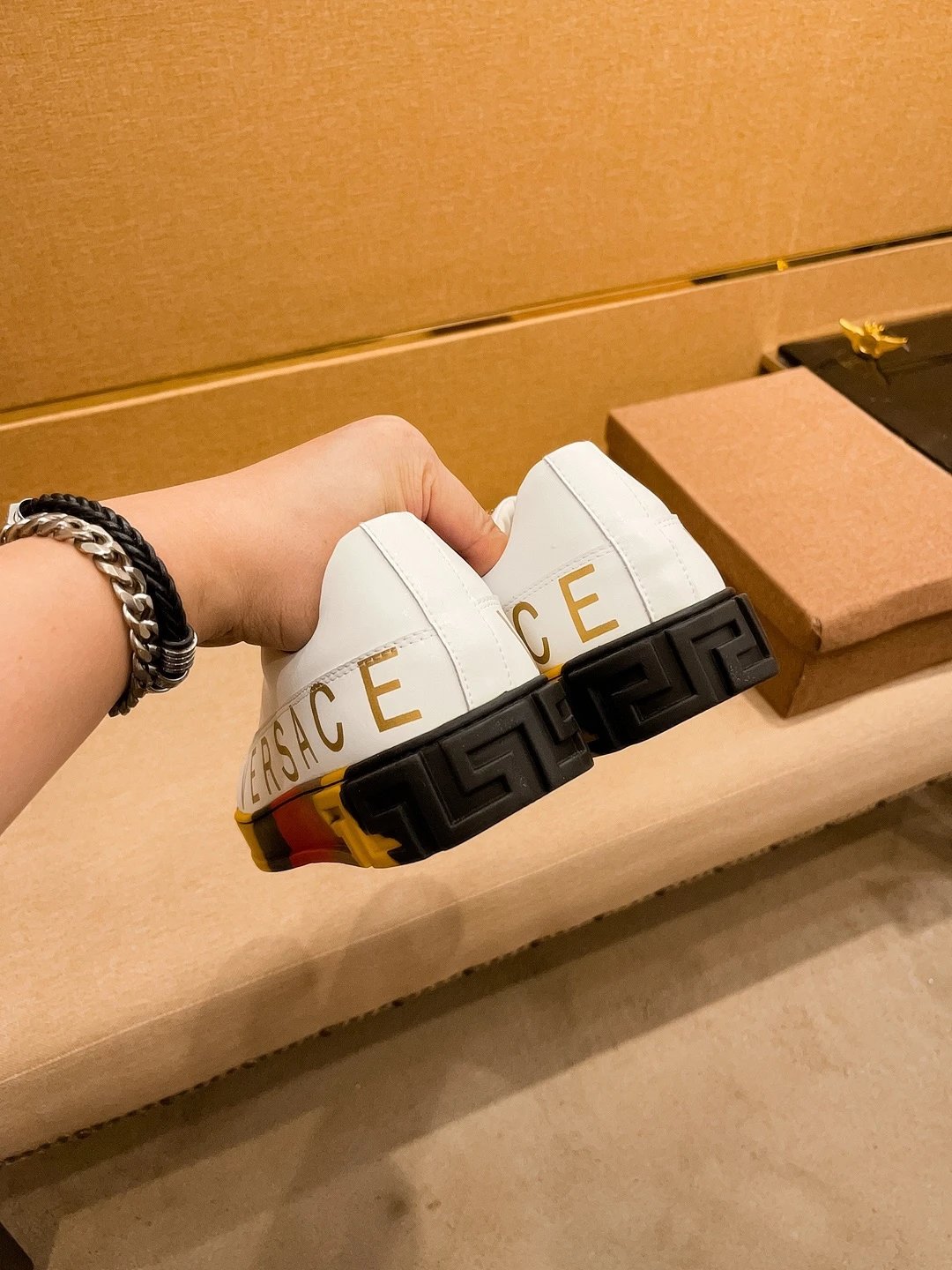 Luxury Leather Sneakers Multicolor Trim - Gallery Image 9 - Detailed View