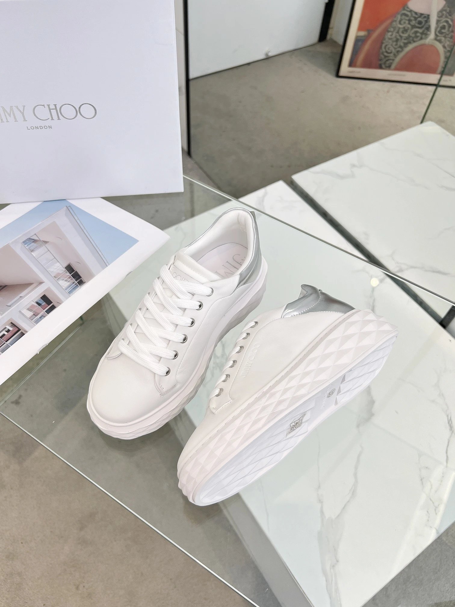 Jimmy Choo Diamond Sneakers in Silver - Gallery Image 8 - Detailed View