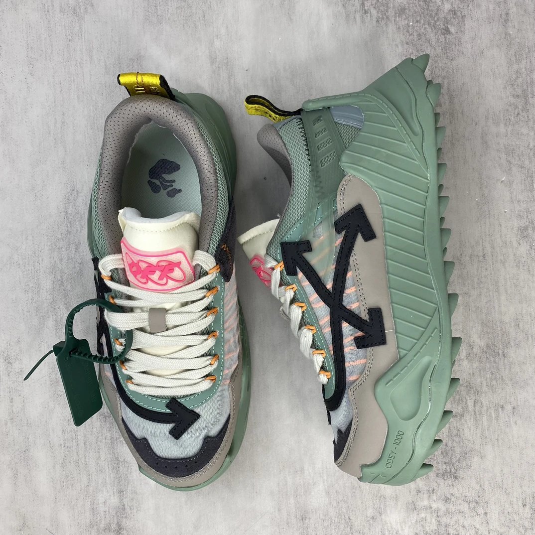 Trail Running Sneakers Oxford Leather Mesh Sage Green - Gallery Image 3 - Detailed View