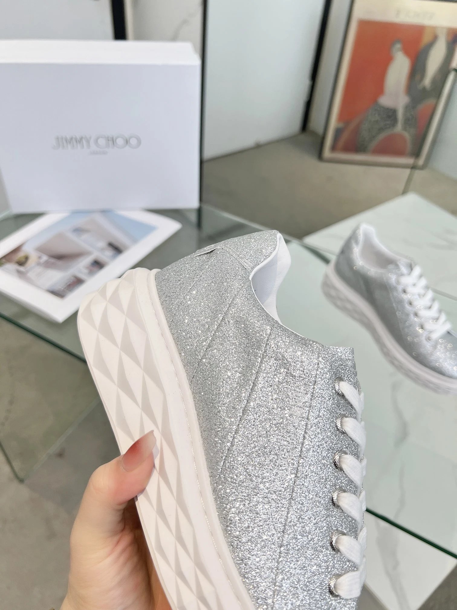 Jimmy Choo Diamond Sneakers Silver - Gallery Image 7 - Detailed View