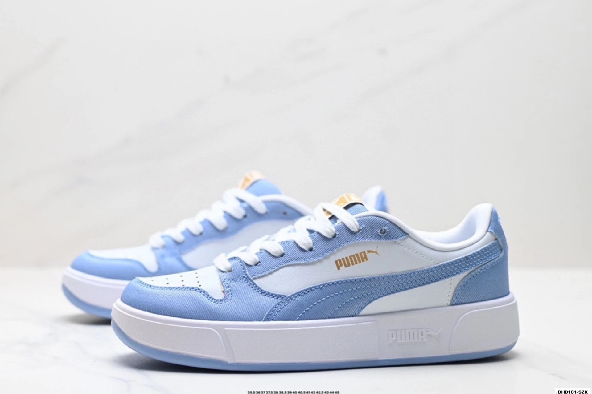 PUMA LX Court Low Denim Sneakers White Blue - Gallery Image 4 - Detailed View