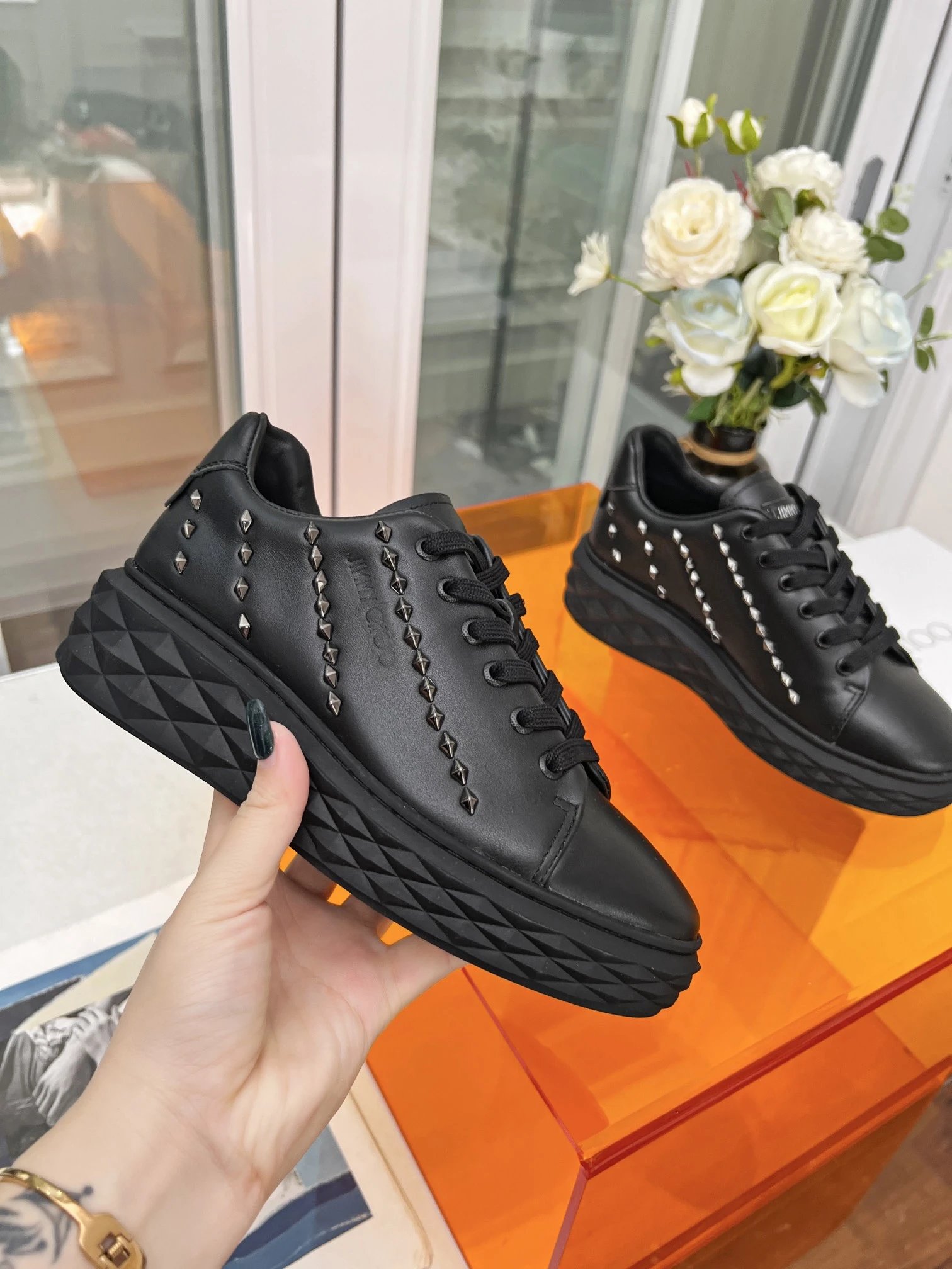 Jimmy Choo Studded Sneakers Black - Gallery Image 5 - Detailed View