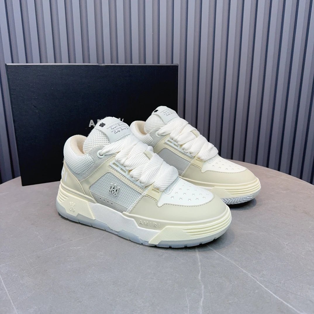 Unisex Leather Mesh Low Top Skate Sneakers Ivory Cream - Gallery Image 3 - Detailed View