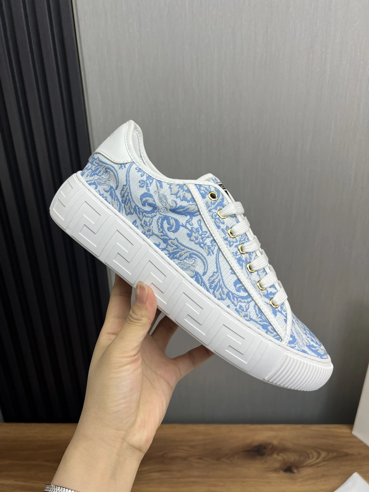 Baroque Leather Sneakers Sky Blue - Gallery Image 7 - Detailed View