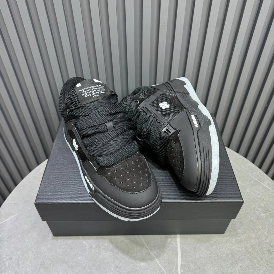 Low Top Mesh Leather Skate Sneakers Unisex Charcoal Black - Gallery Image 4 - Detailed View