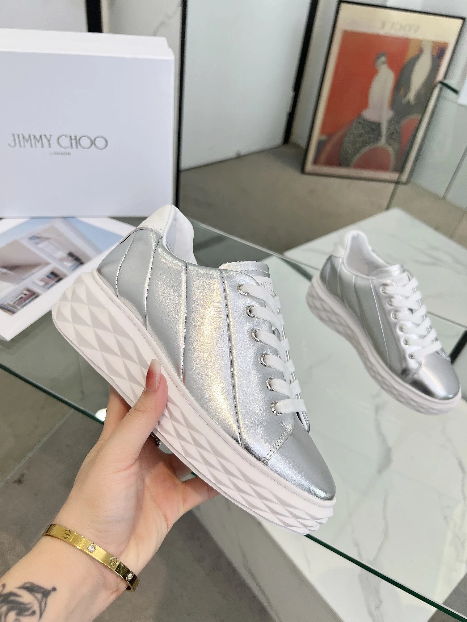 Jimmy Choo Silver Diamond Sneakers - Gallery Image 5 - Detailed View