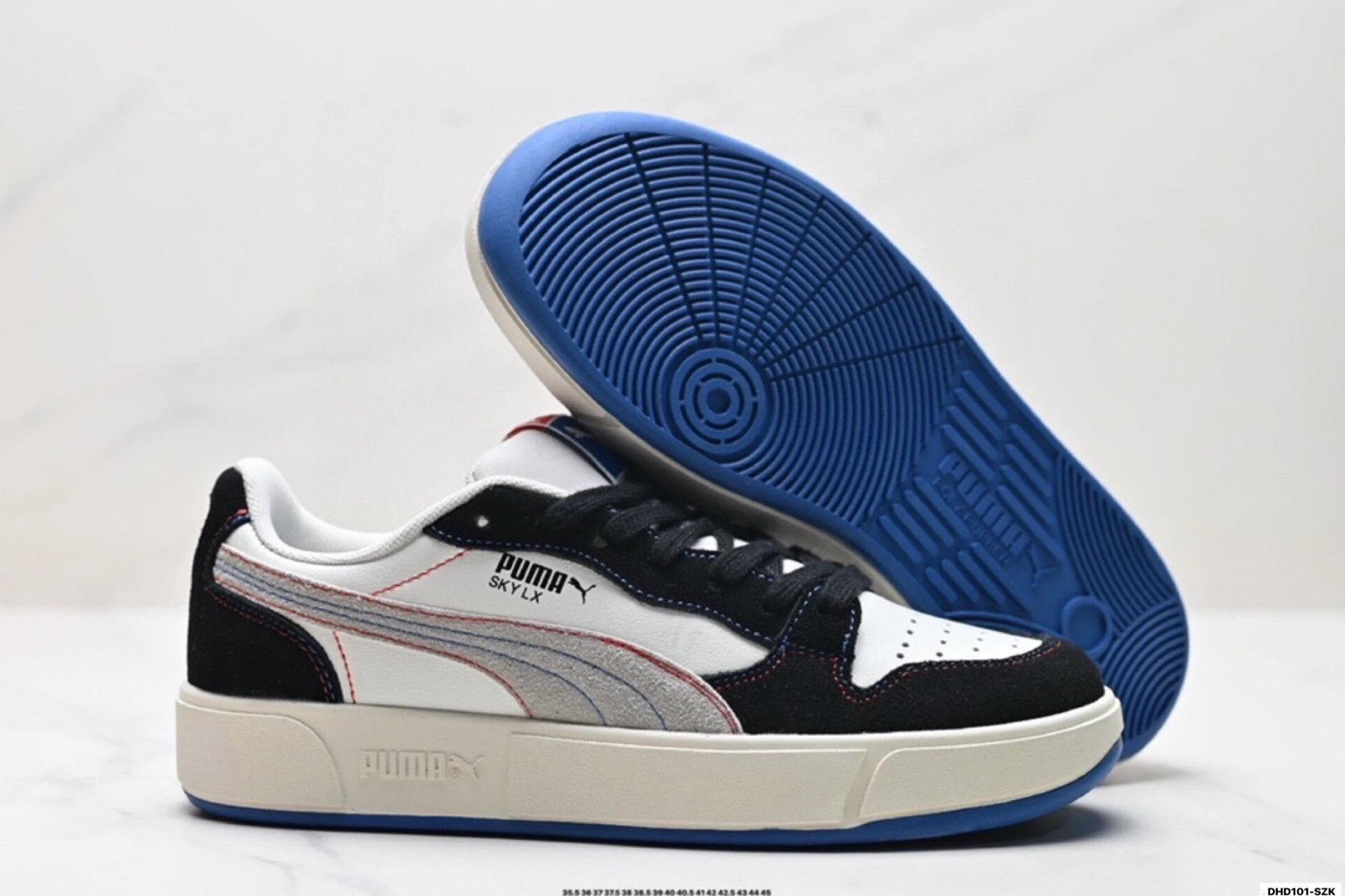 PUMA LX Court Low Denim Sneakers Black and White - Gallery Image 5 - Detailed View