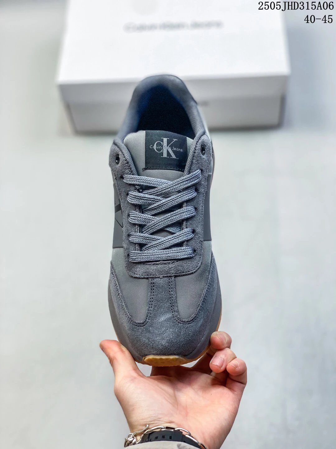 Retro Jogger Sneakers Suede Mesh Breathable Steel Blue - Gallery Image 2 - Detailed View