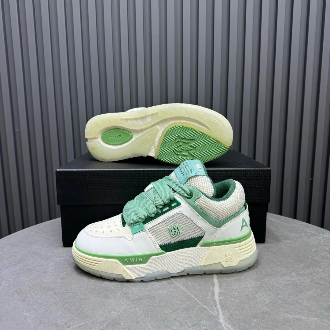 Luxury Low Top Leather Sneakers Mesh Panel Mint Green - Gallery Image 9 - Detailed View