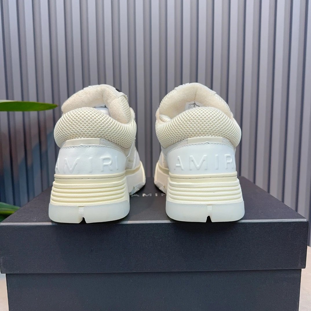 Unisex Leather Mesh Low Top Sneakers Ivory Cream - Gallery Image 7 - Detailed View