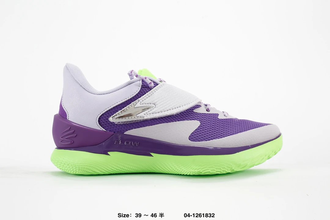 Curry 1 Flow Basketball Shoes in Lilac Grey and Neon Green - Gallery Image 1 - Detailed View