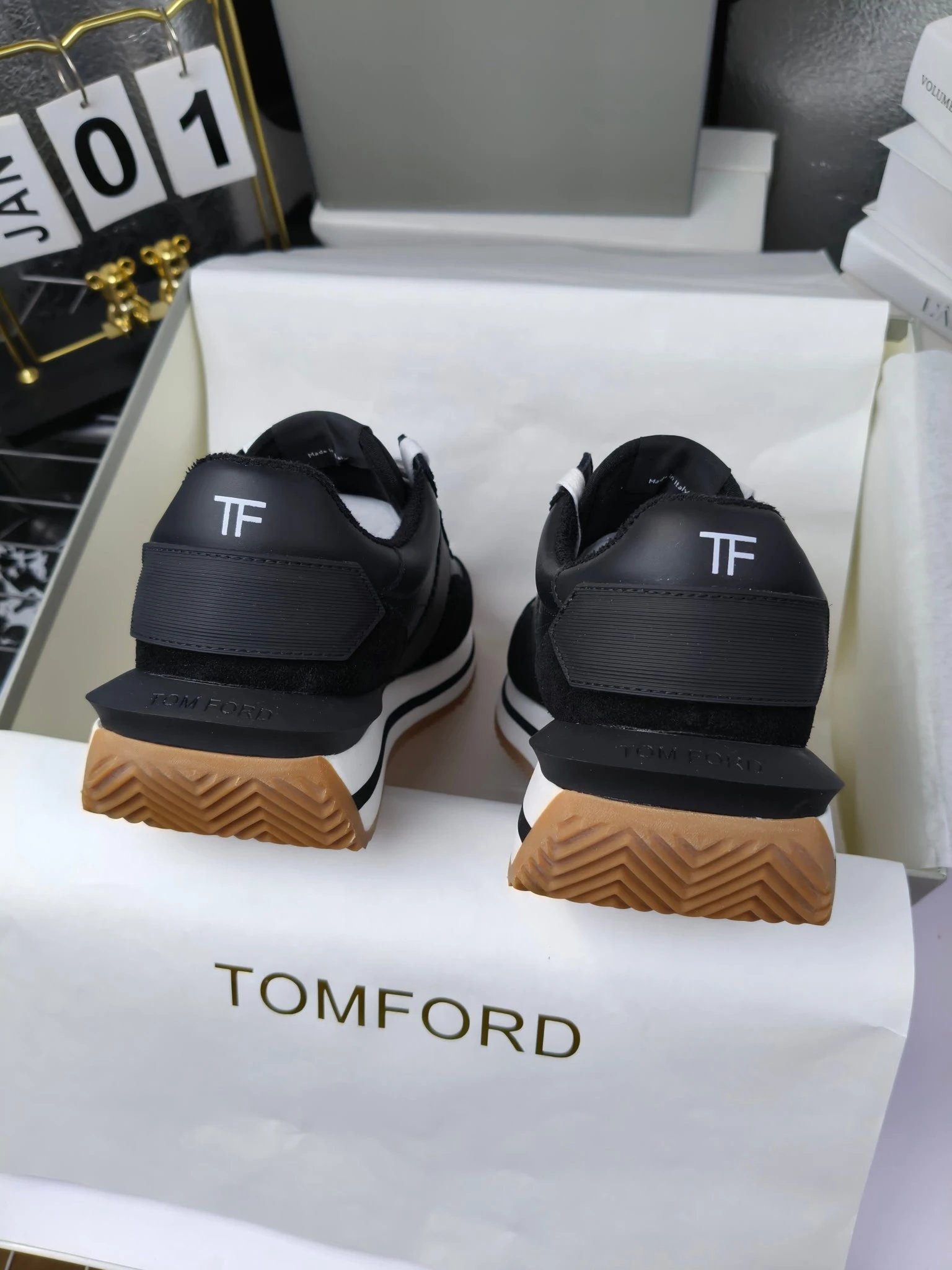 Vintage Leather Platform Sneakers Midnight Black - Gallery Image 4 - Detailed View