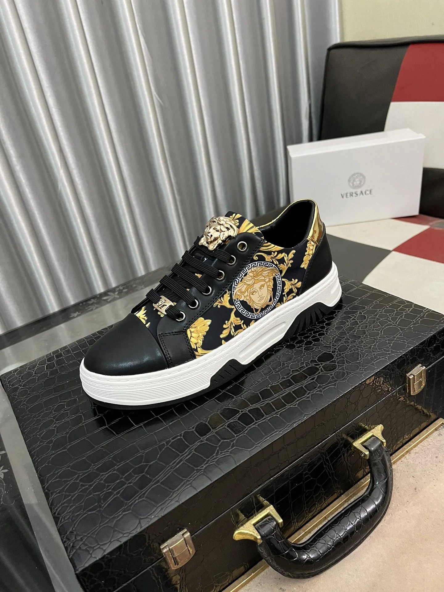 Luxury Leather Low Top Sneakers Baroque Gold - Gallery Image 1 - Detailed View
