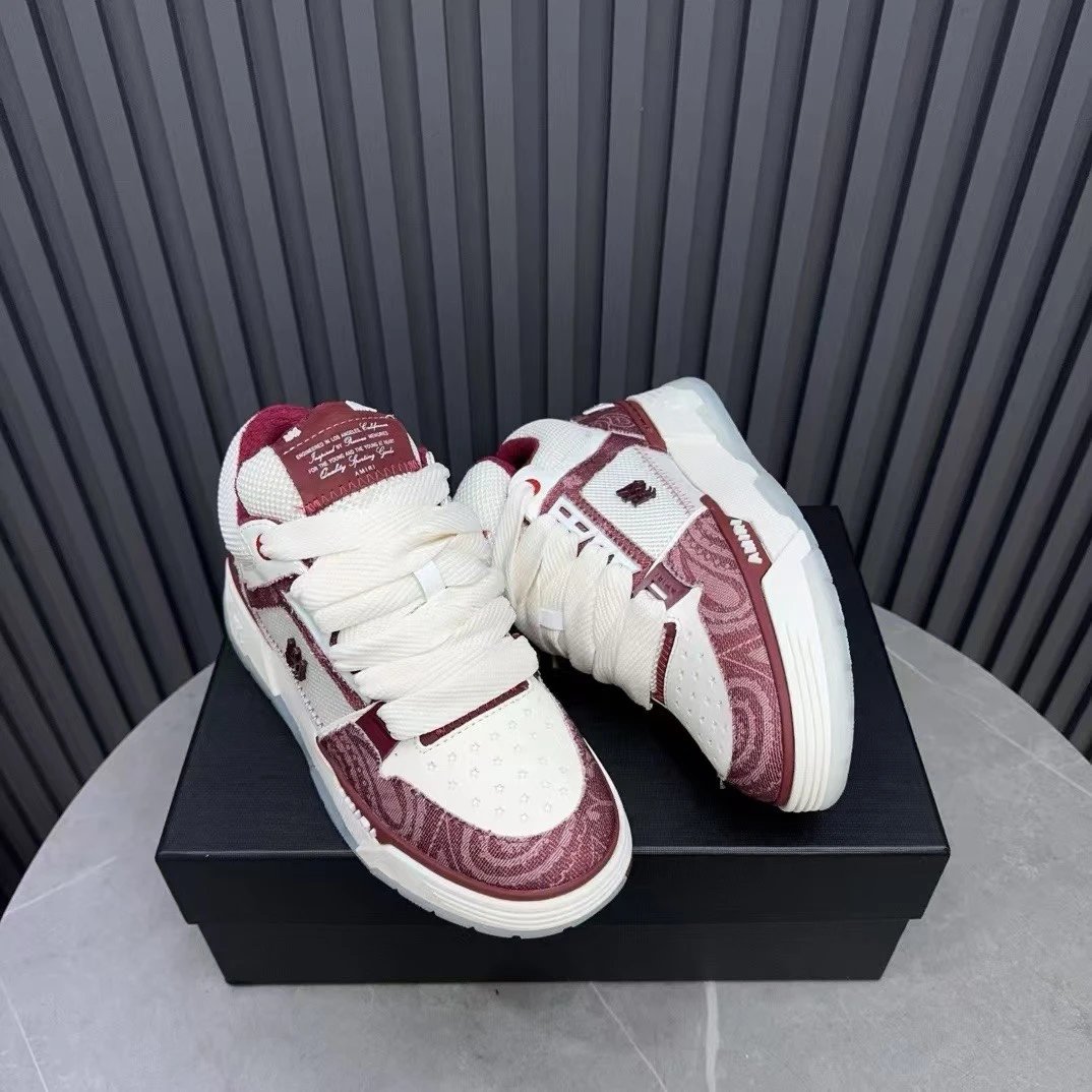 Low Top Mesh Leather Skate Sneakers Crimson White - Gallery Image 4 - Detailed View