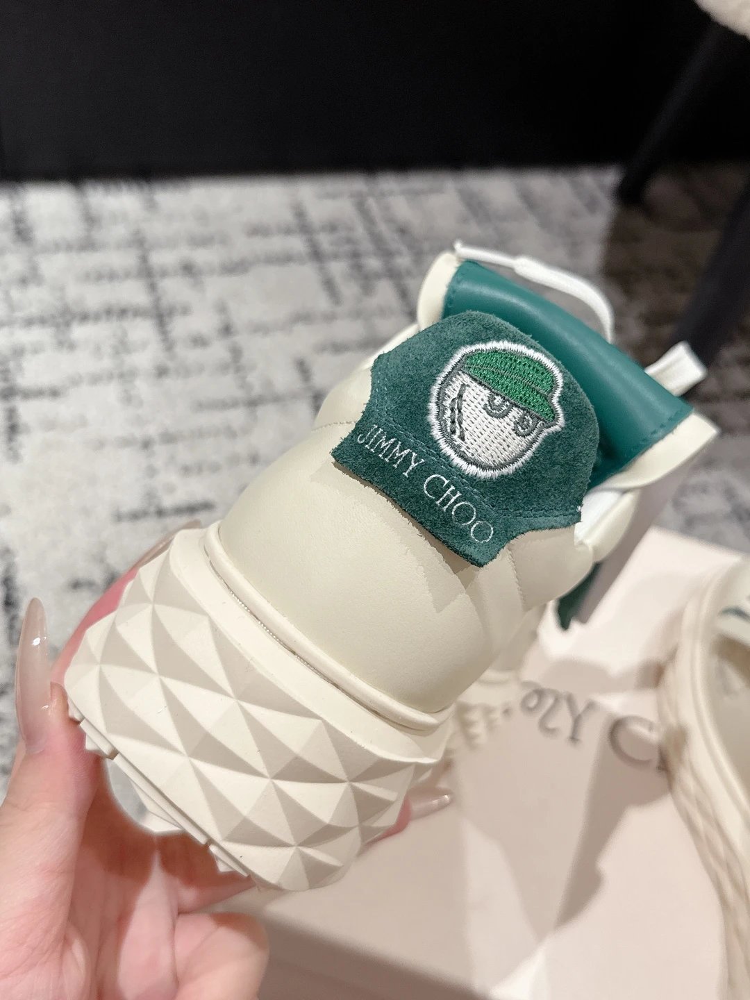 Jimmy Choo x Malbon Golf Diamond Sneakers White Green - Gallery Image 7 - Detailed View
