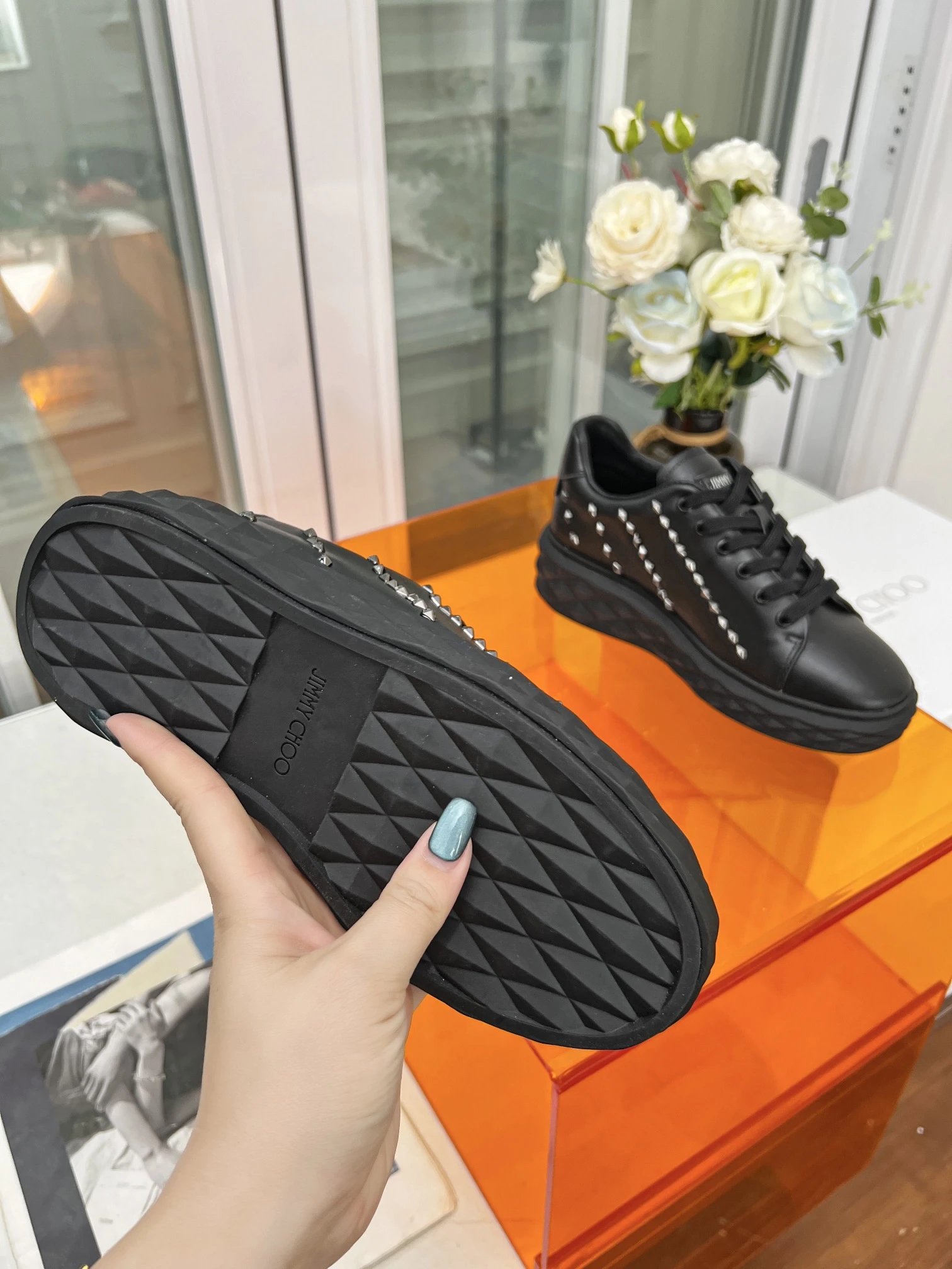 Jimmy Choo Studded Sneakers Black - Gallery Image 9 - Detailed View