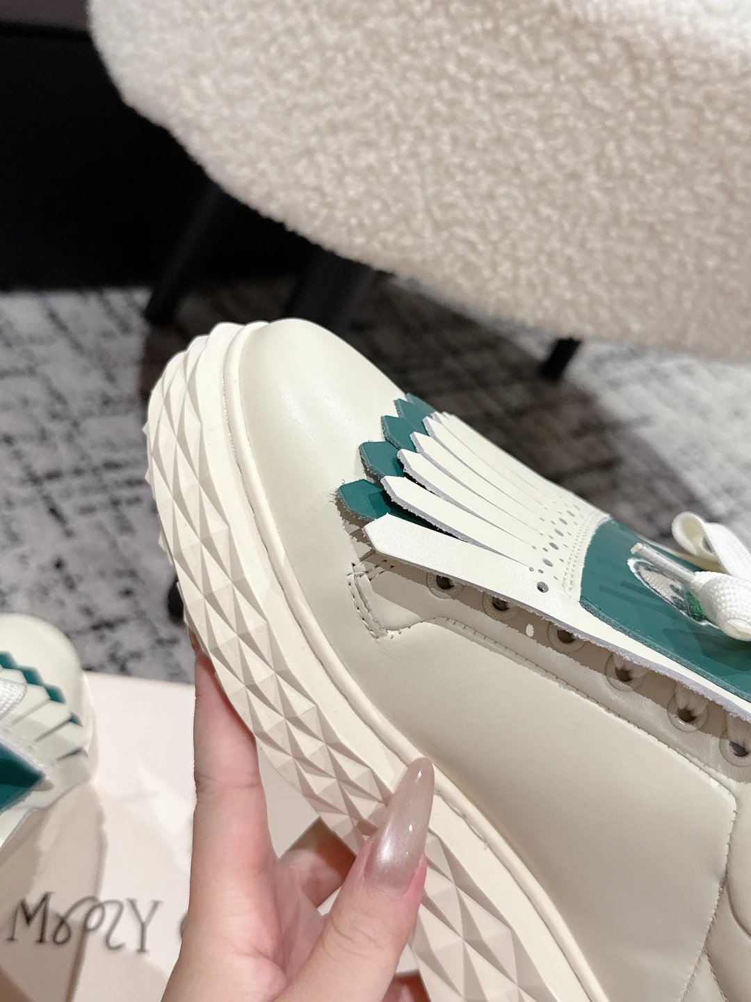 Jimmy Choo x Malbon Golf Diamond Sneakers White Green - Gallery Image 6 - Detailed View