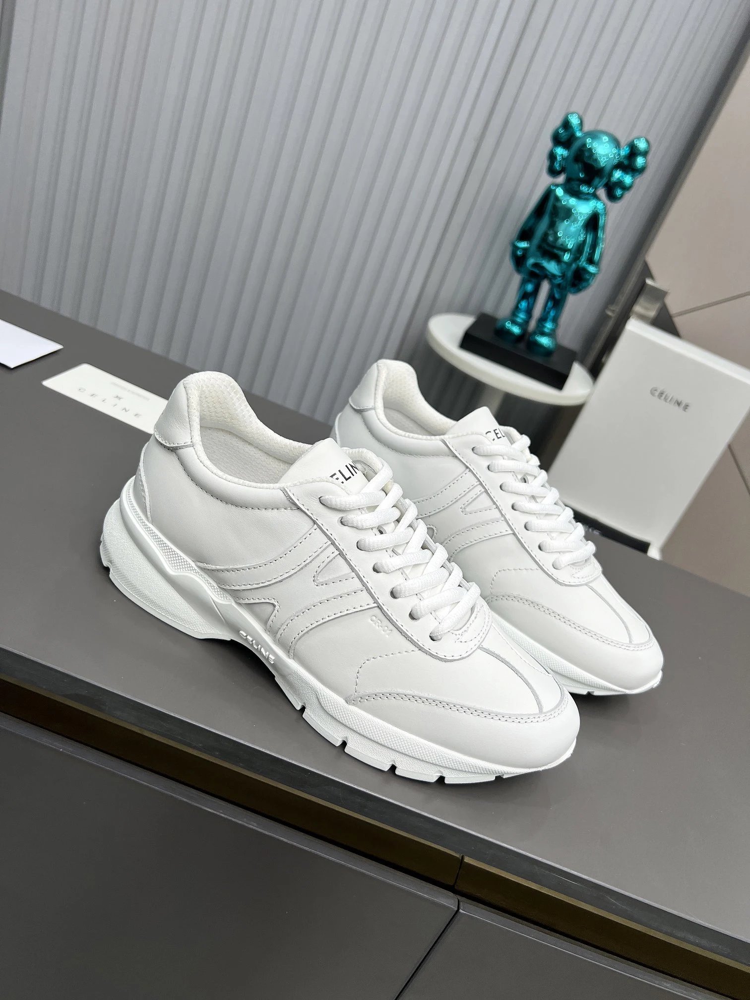 Chunky Leather Dad Sneakers Knit Lining Ivory White - Related Product - Cnfans