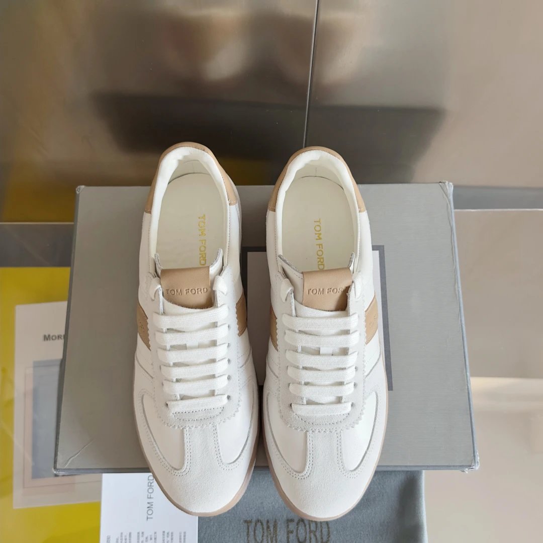 Suede Leather Trainer Sneakers Ivory Beige - Gallery Image 7 - Detailed View