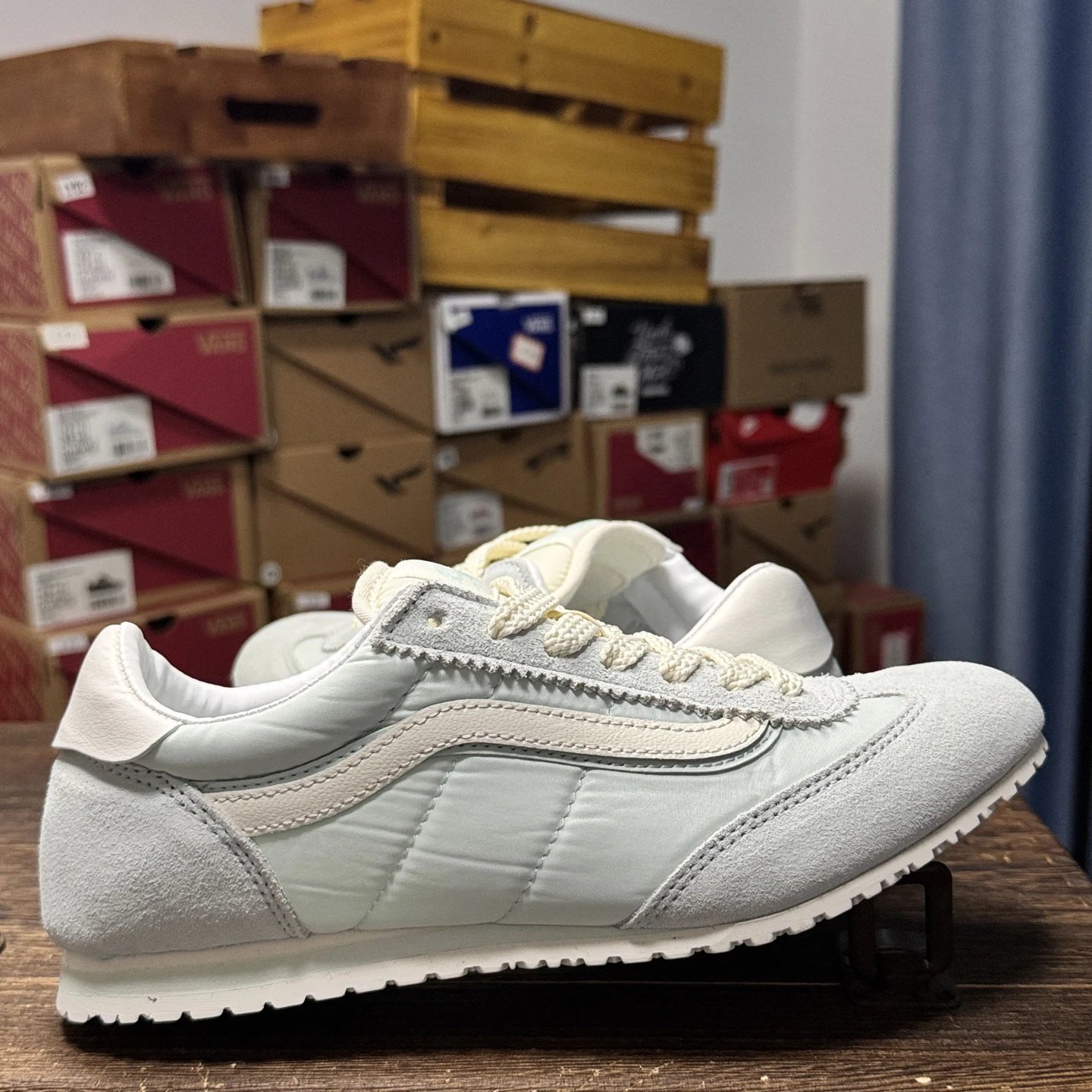 Retro Suede Nylon Low Sneakers Frost White - Gallery Image 2 - Detailed View