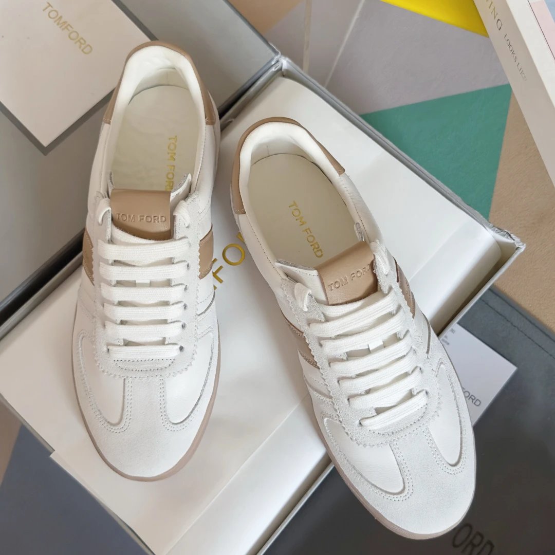 Suede Leather Trainer Sneakers Ivory Beige - Gallery Image 2 - Detailed View