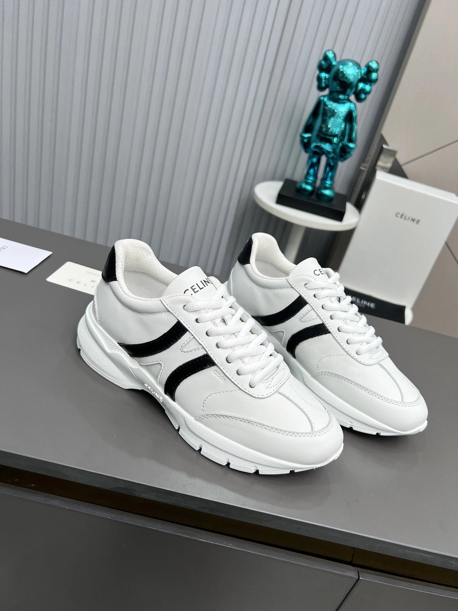 Chunky Dad Sneakers Leather Knit Comfort White Black - Celine - Cnfans - $67.74