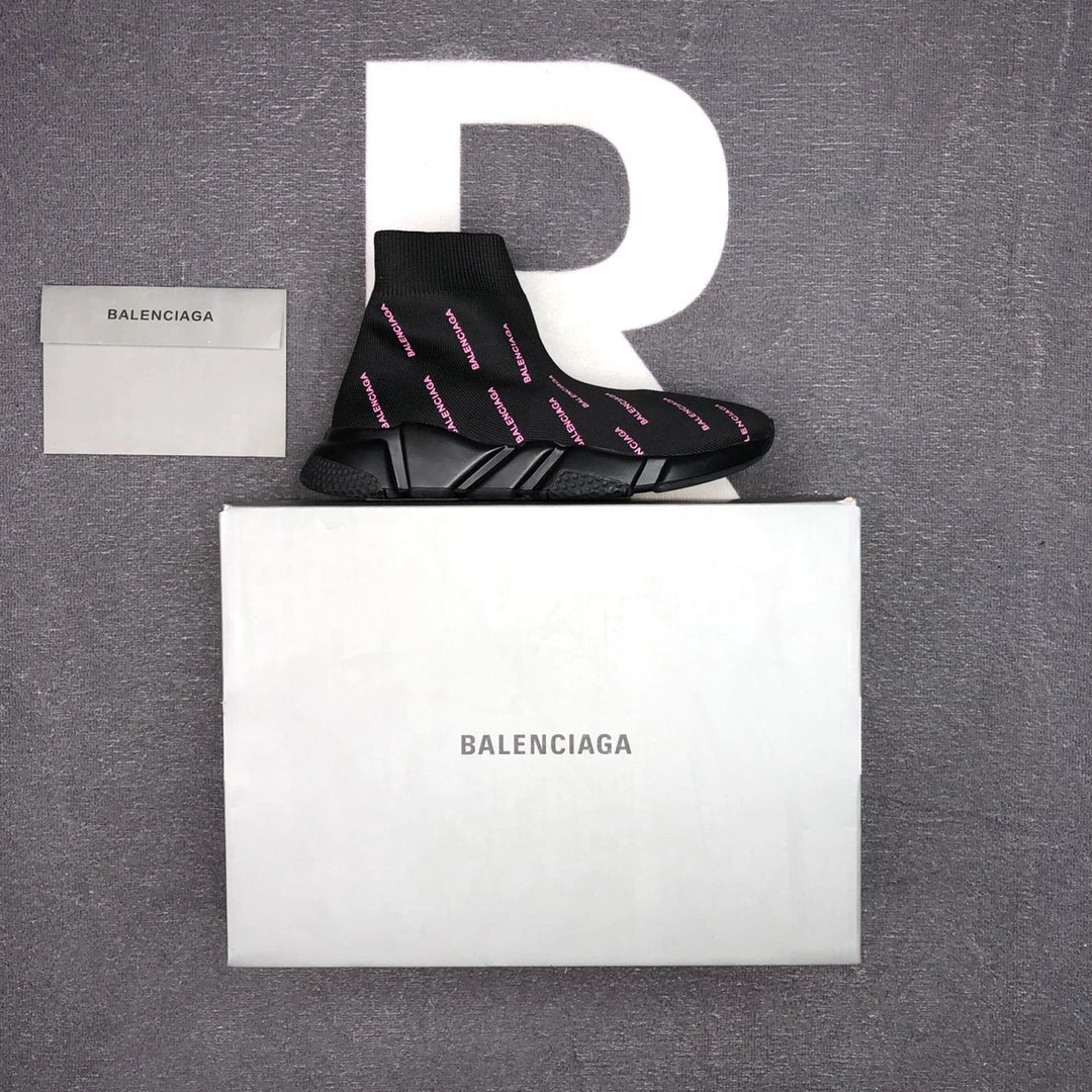 Sock Sneakers 3D Knit TPU Sole Unisex Jet Black with Fuchsia - Related Product - Cnfans