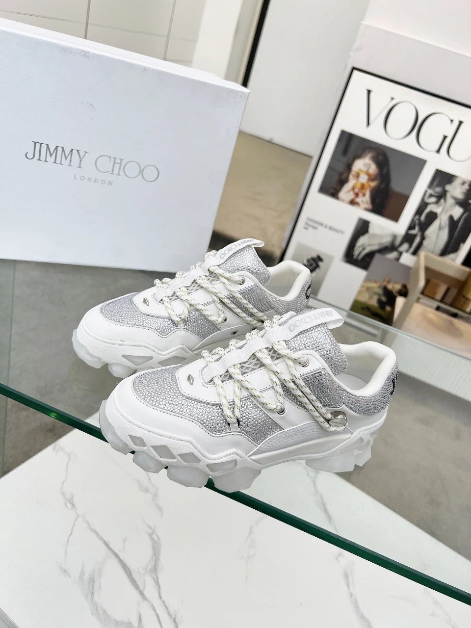 Jimmy Choo Diamond X II M Sneakers White Silver - Gallery Image 3 - Detailed View