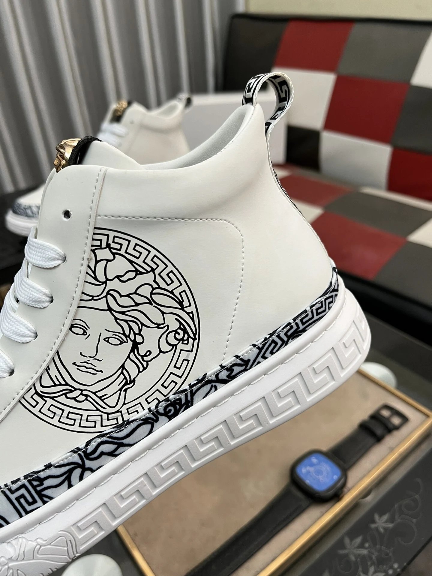 Men's High Top Leather Sneakers White - Gallery Image 7 - Detailed View