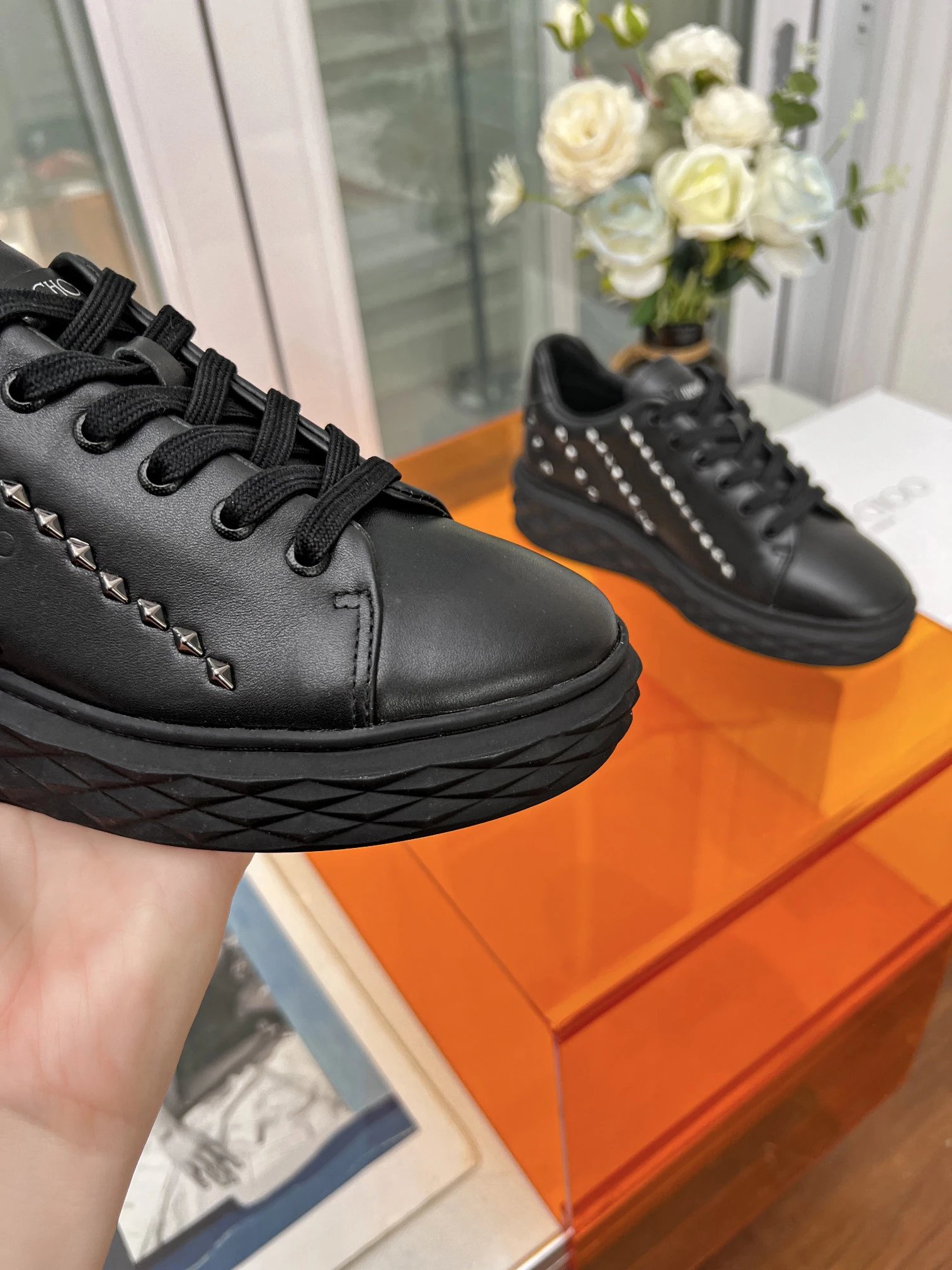 Jimmy Choo Studded Sneakers Black - Gallery Image 7 - Detailed View