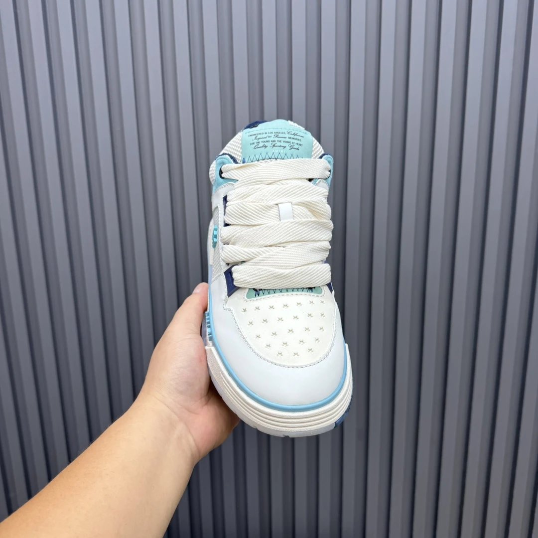 Low Top Leather Mesh Skate Sneakers Ivory Aqua - Gallery Image 4 - Detailed View