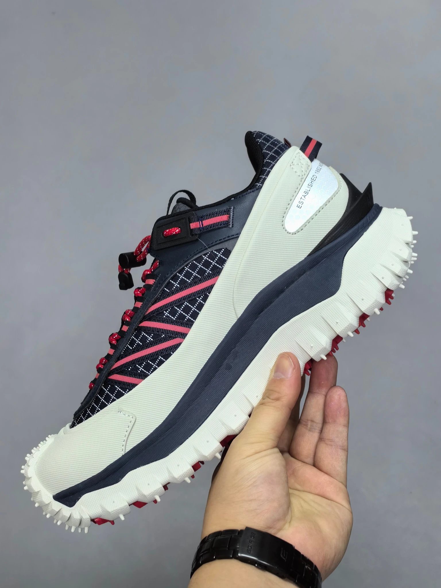 Moncler Trailgrip GTX Rubber White Black Sneakers Red Stripes - Gallery Image 3 - Detailed View