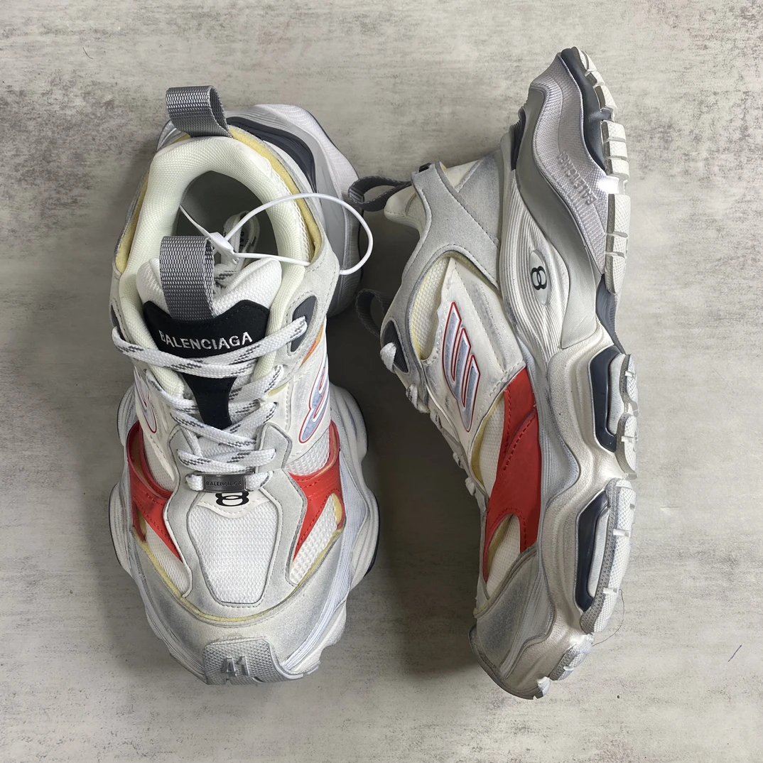 Chunky Retro Mesh Cargo Sneakers Vintage White Silver Red - Gallery Image 3 - Detailed View