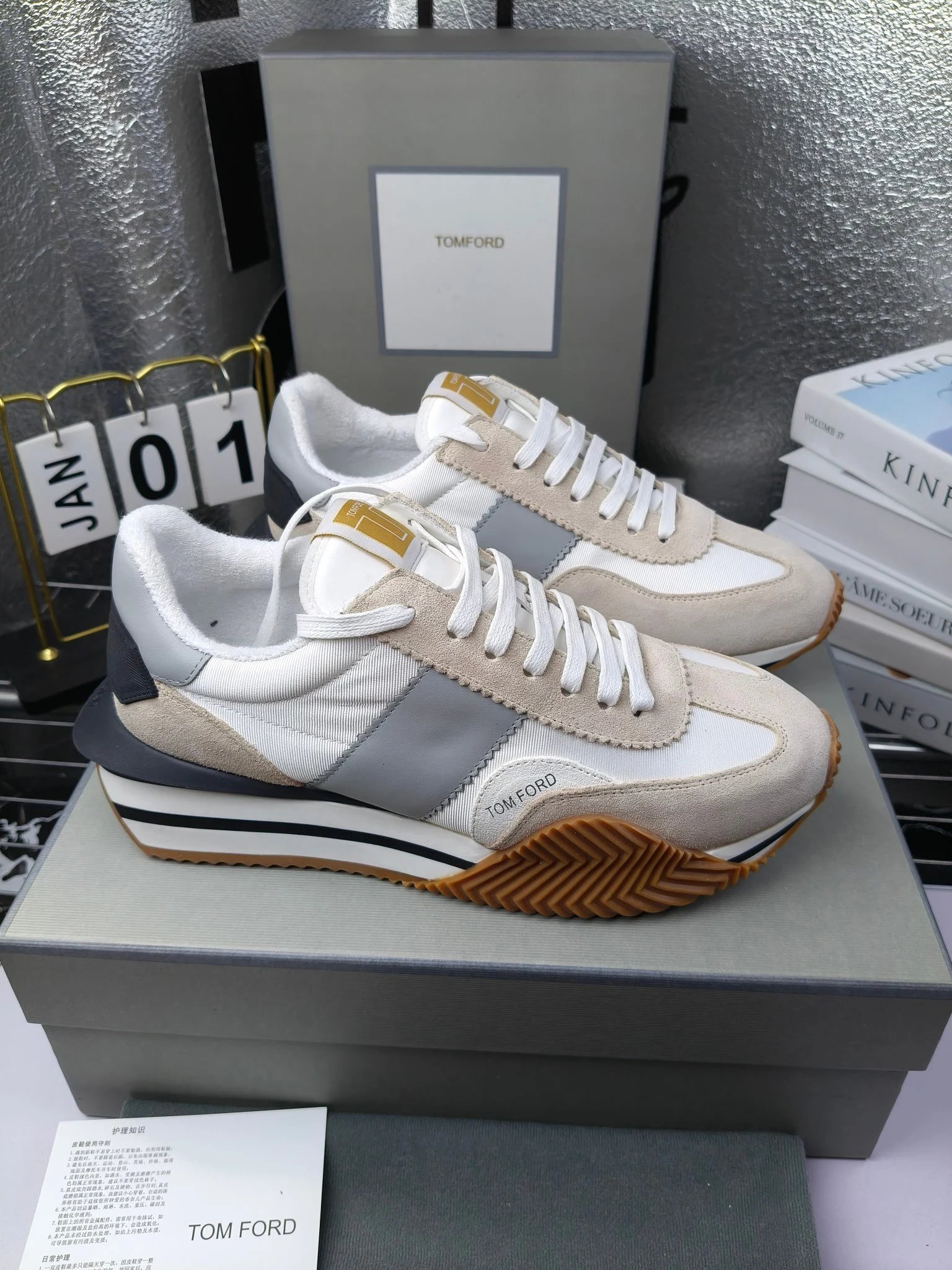 Retro Suede Leather Platform Sneakers Ivory Grey - Gallery Image 1 - Detailed View