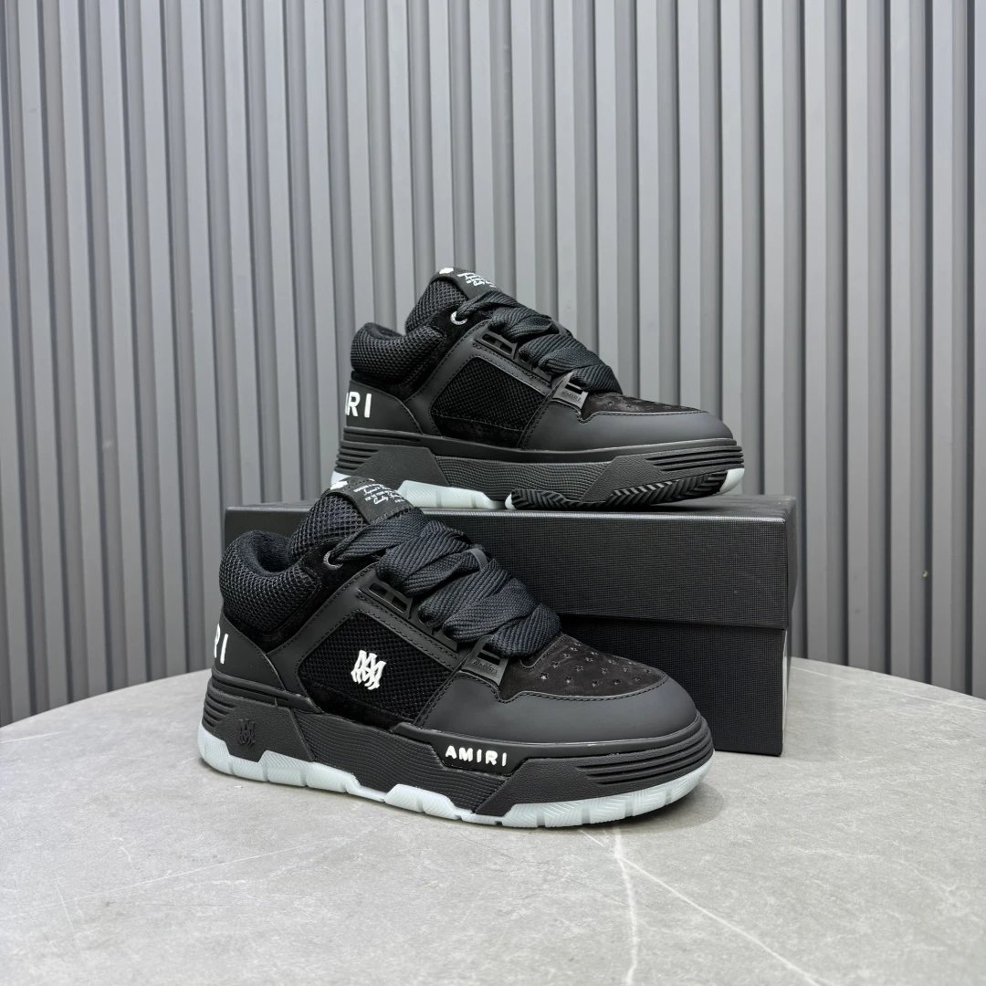 Low Top Mesh Leather Skate Sneakers Unisex Charcoal Black - Gallery Image 6 - Detailed View