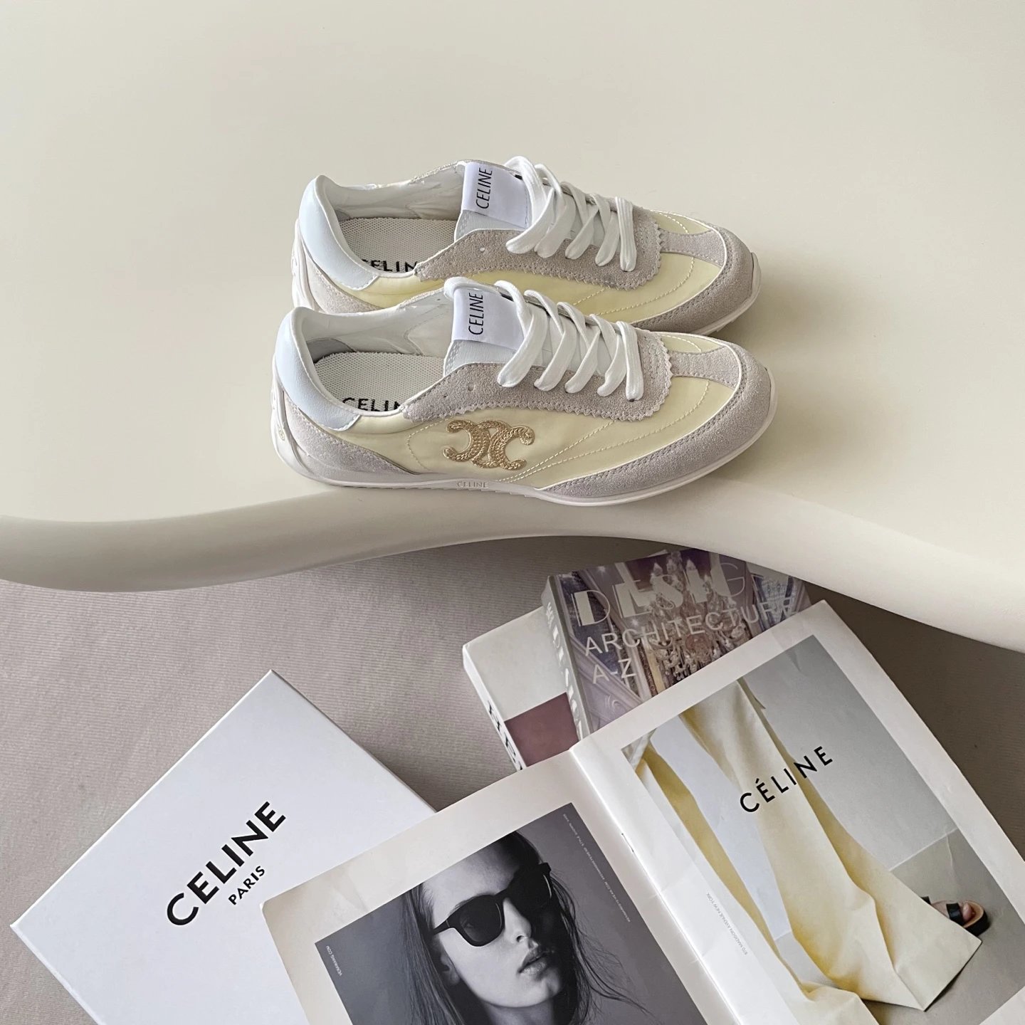 Vintage Suede Leather Racer Sneakers Cream Ivory - Celine - Cnfans - $41.94