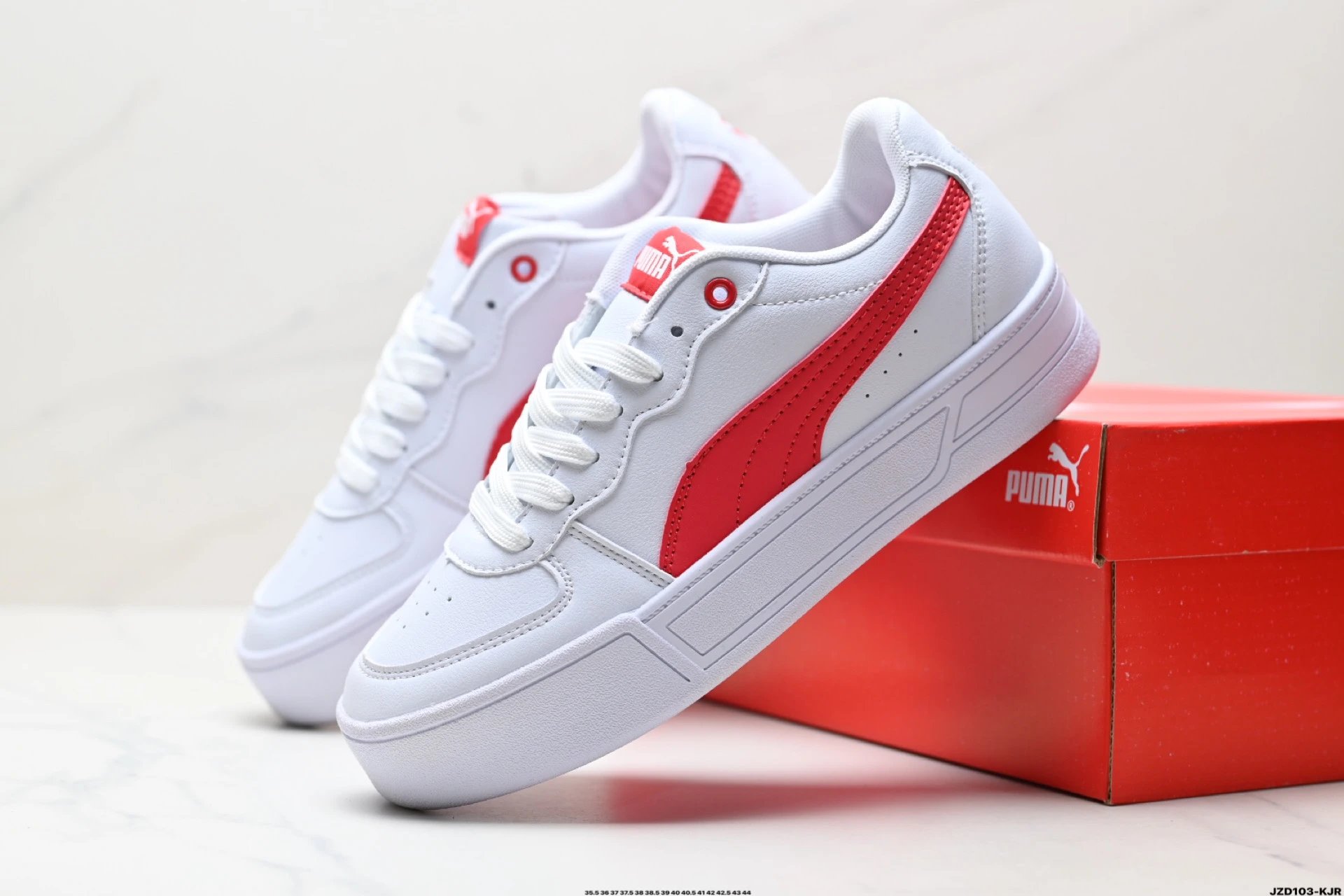 Puma Skye Leather Sneakers White Red - Gallery Image 8 - Detailed View