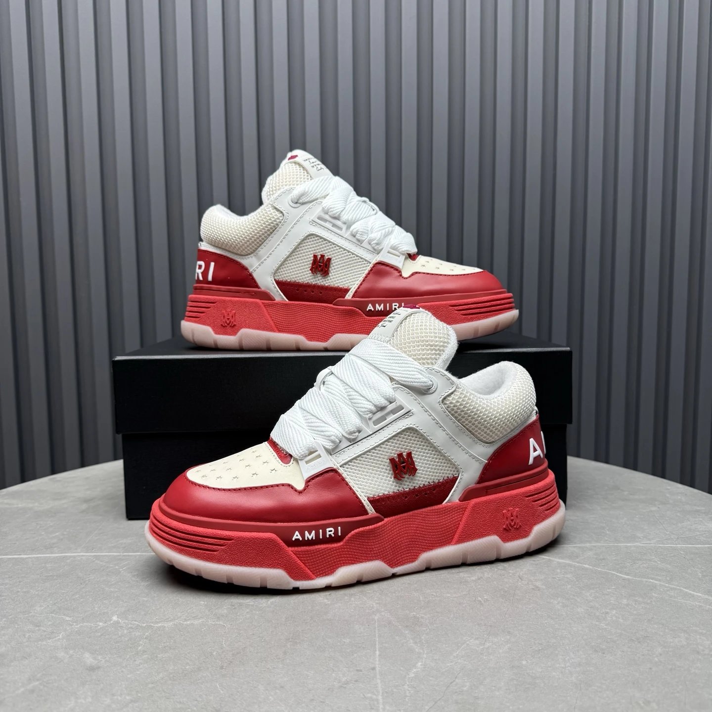 Low Top Leather Mesh Sneakers Unisex Crimson Red - Gallery Image 8 - Detailed View