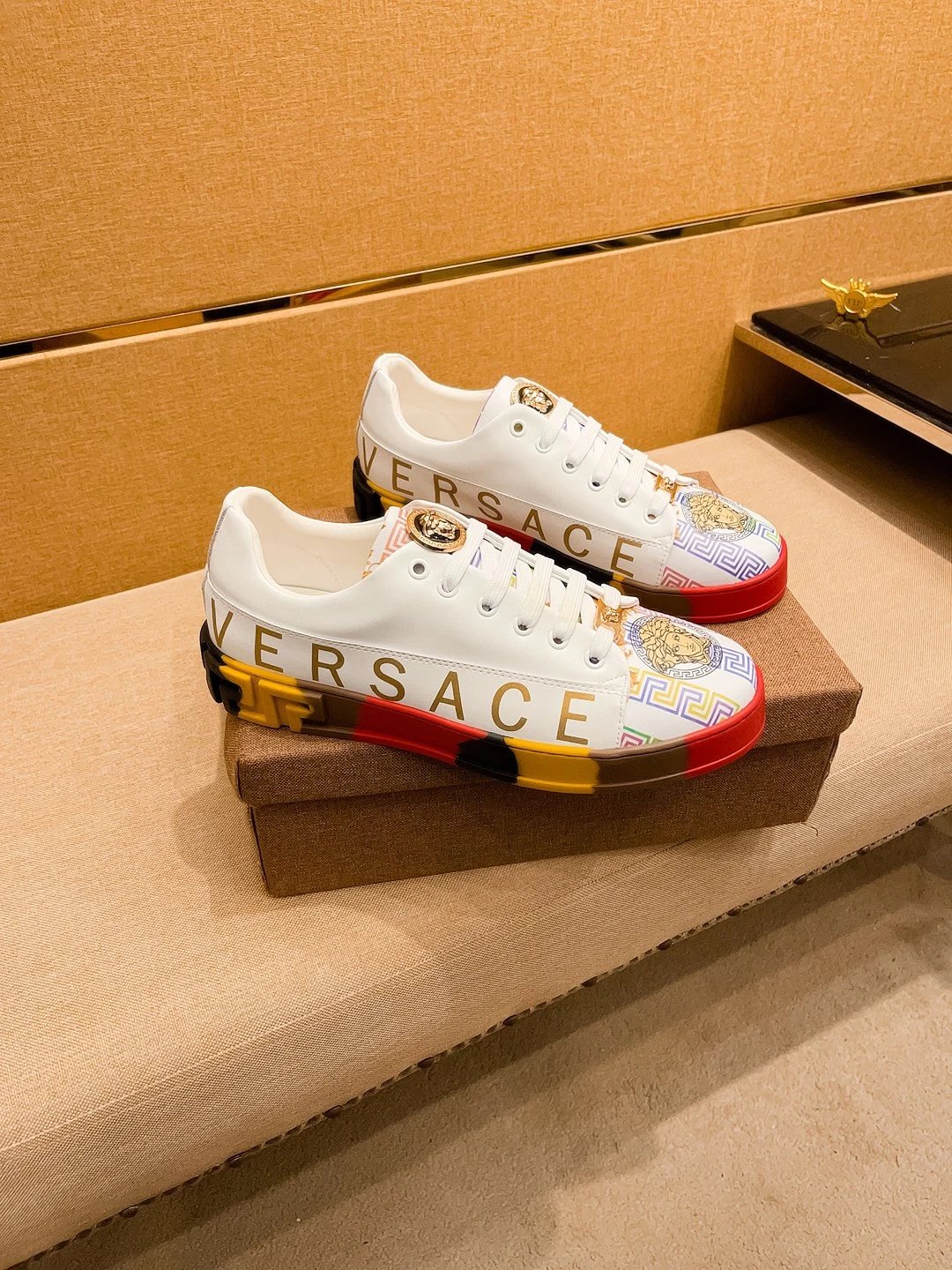 Luxury Leather Sneakers Multicolor Trim - Gallery Image 1 - Detailed View