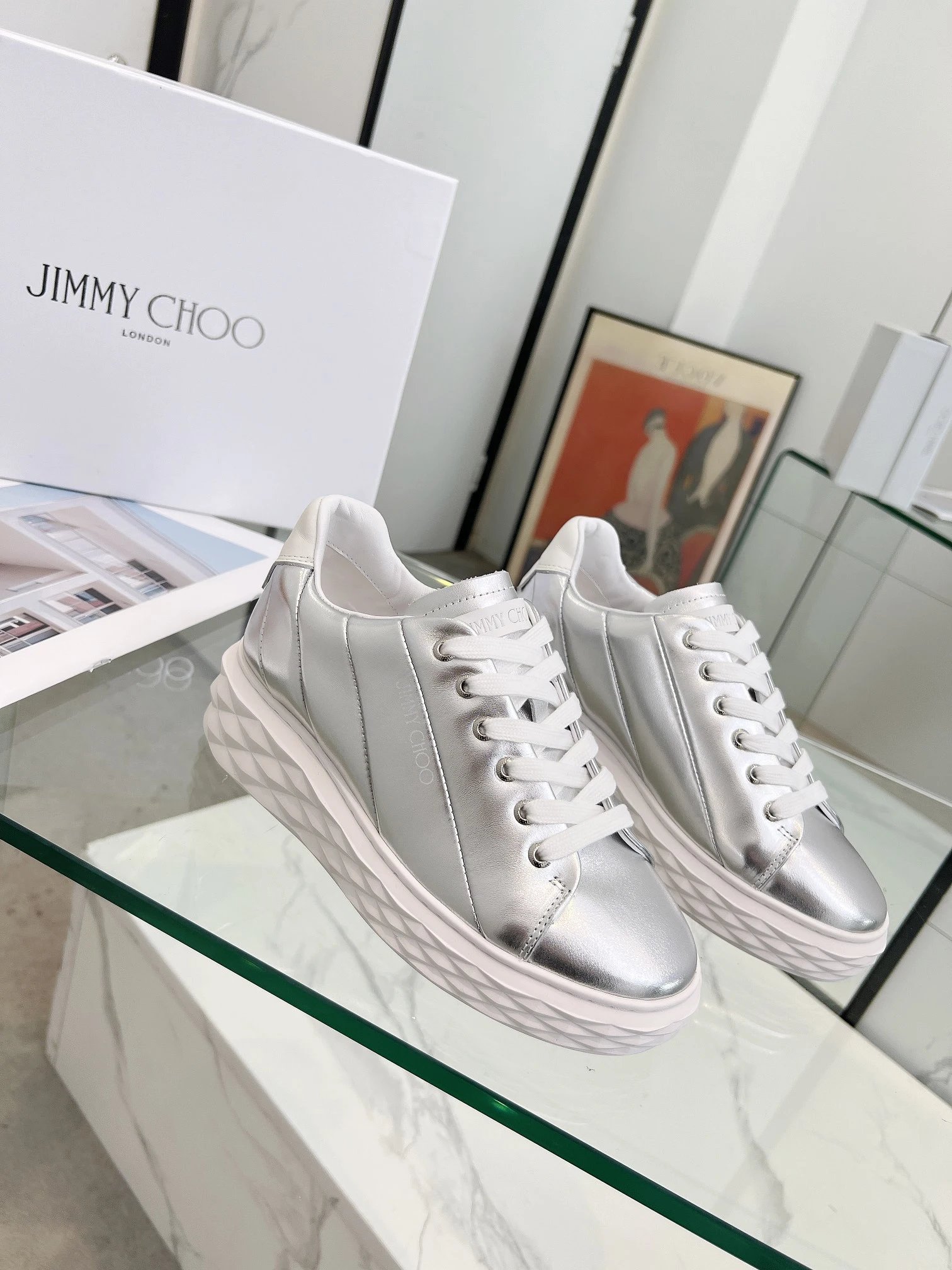 Jimmy Choo Silver Diamond Sneakers - High Quality Product Image - Cnfans